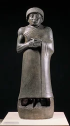 Standbeeld van een koning met gevouwen handen, mogelijk Gudea, Prins van Lagash, van Telloh (oud Girsu) ca. 2130 v.Chr.